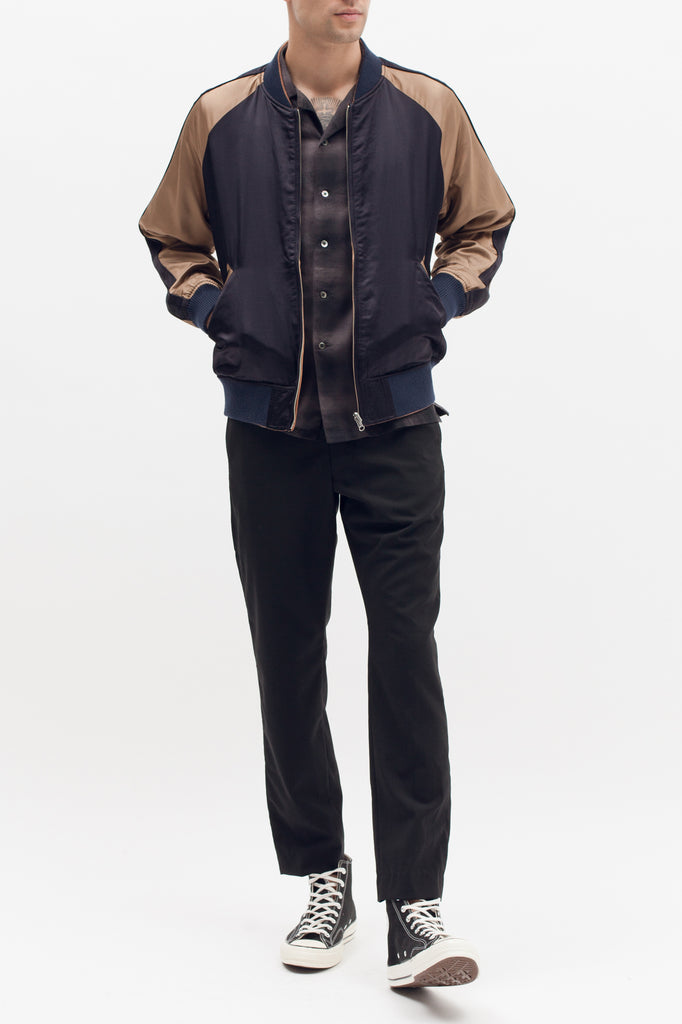 Reversible Satin Souvenir Jacket - Navy/Coral - Maiden Noir