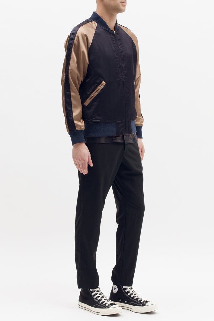 Reversible Satin Souvenir Jacket - Navy/Coral - Maiden Noir