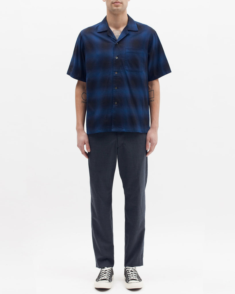 Ombre SS Shirt - Navy Plaid - Maiden Noir