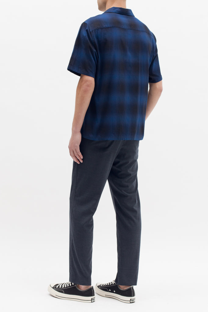 Ombre SS Shirt - Navy Plaid - Maiden Noir