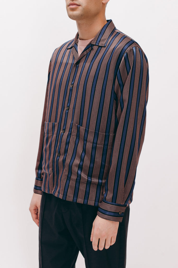 Stripe Rayon LS Shirt - Navy