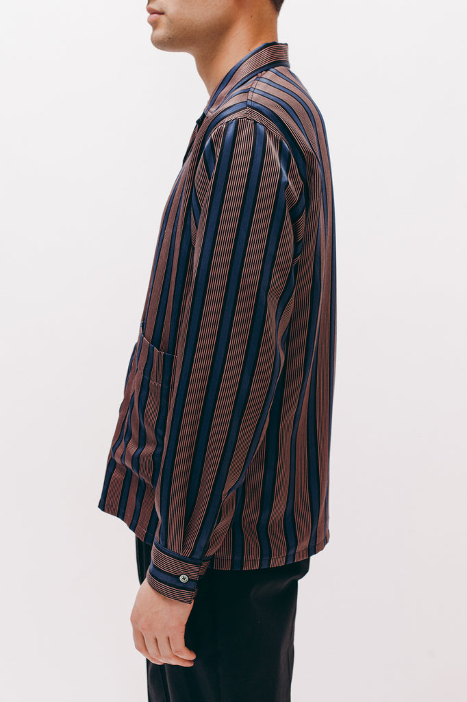 Stripe Rayon LS Shirt - Navy