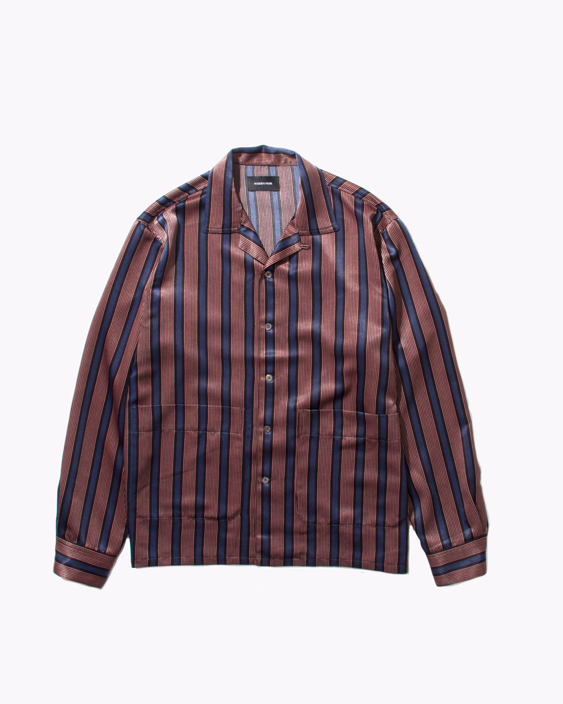 Stripe Rayon LS Shirt - Navy