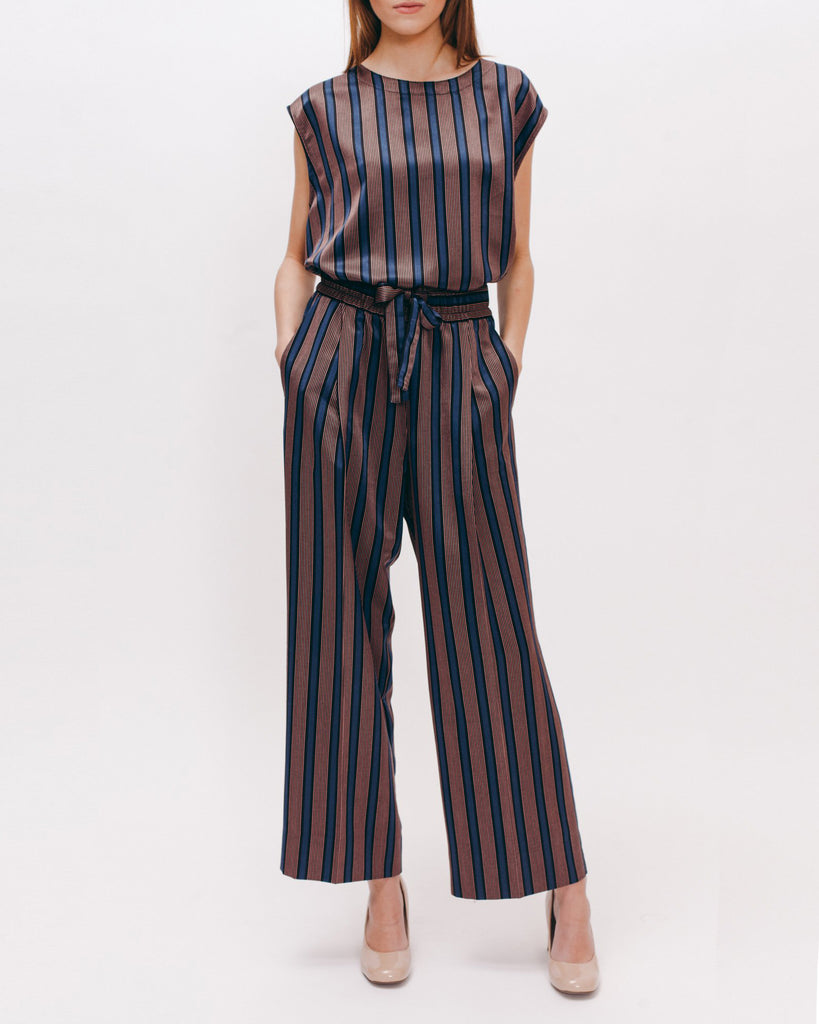 Stripe Rayon Long Trouser - Navy - [product _vendor]