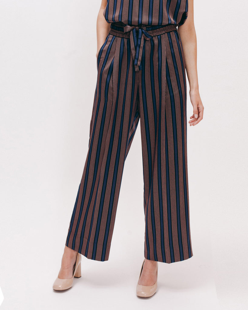 Stripe Rayon Long Trouser - Navy - [product _vendor]