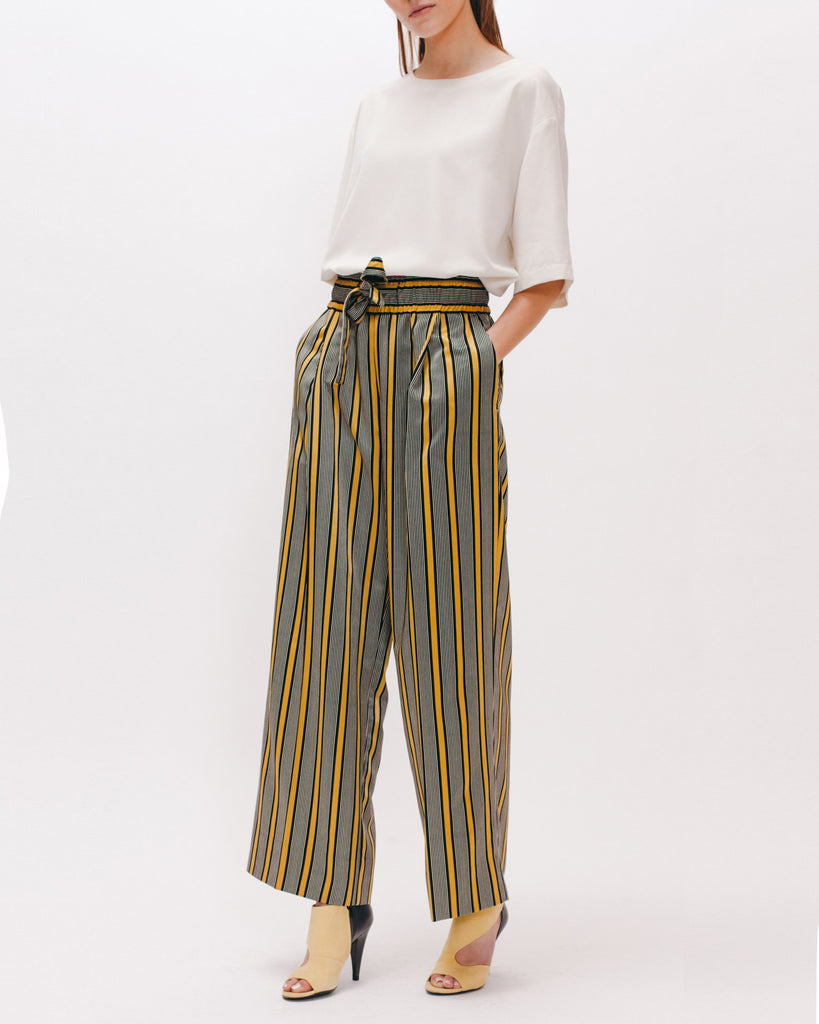 Stripe Rayon Long Trouser - Beige - [product _vendor]