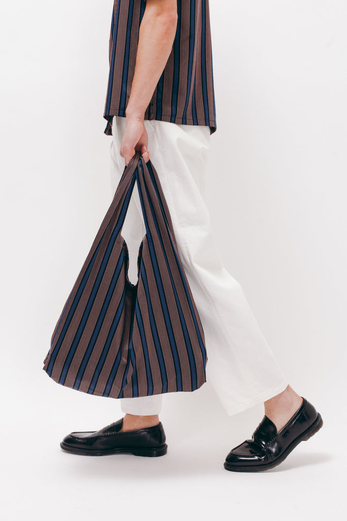 Stripe Rayon Market Tote - Navy