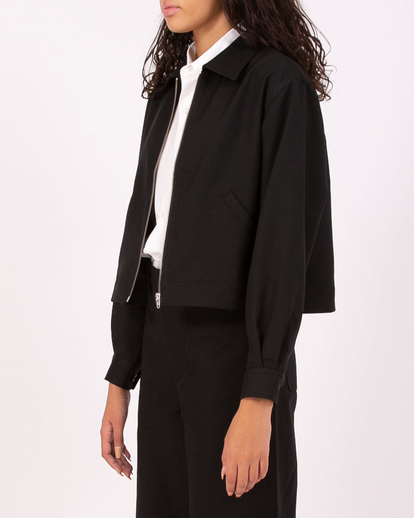 Crop Harrington Jacket - Black Sharkskin