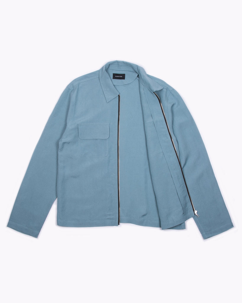 Linen Rayon Zip Blouson - Sky