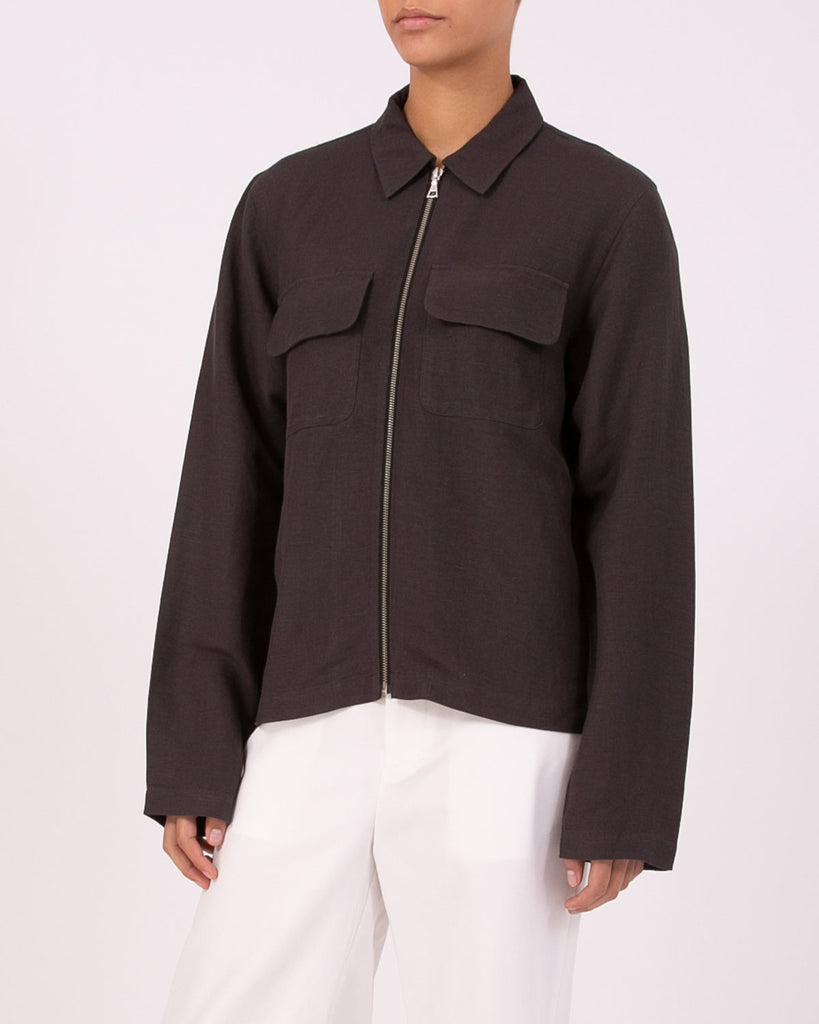 Linen Rayon Zip Blouson - Iron