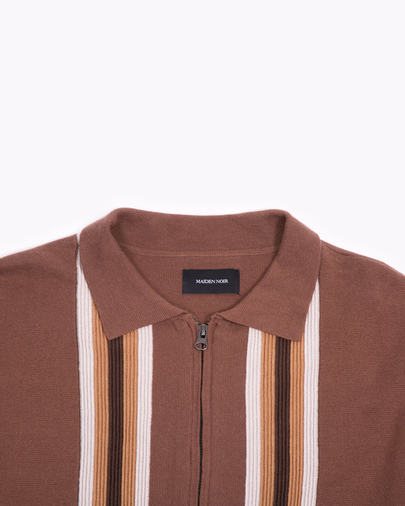 LS Zip Knit Polo - Brown