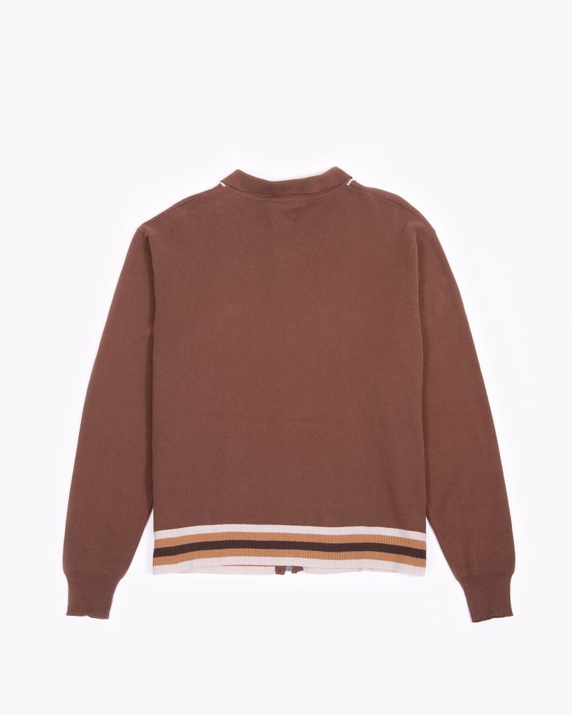 LS Zip Knit Polo - Brown